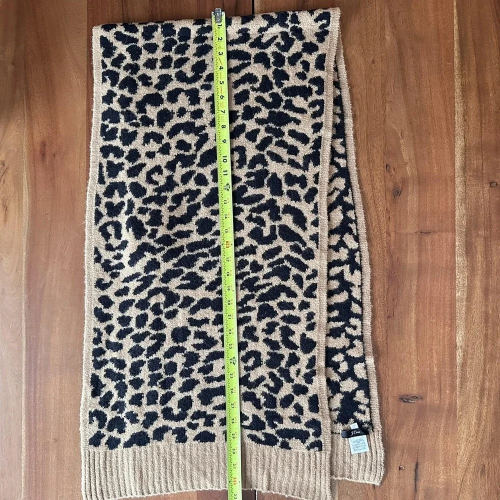 J Crew Scarf Womens Tan Black Leopard Print Alpaca Wool‎ Blend Knit Cozy Soft